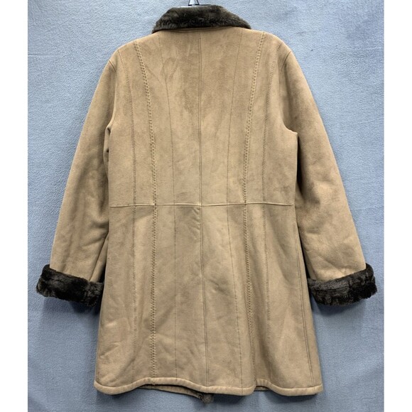 Vintage Women's Gallery Brown Faux Fur Polyester Button Down Long Coat Large - Picture 3 of 16